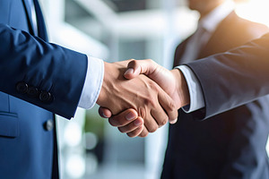 Businessmen handshake under bright light symbolizing trust and s, a Business Photo by GoodGoods