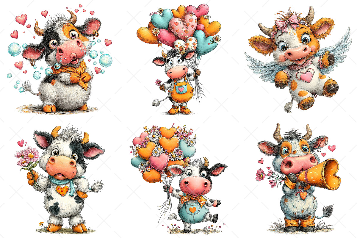 Quirky Valentine Funny Cow Clipart, an Illustration by Craft Nest (Photo 6 of 10)