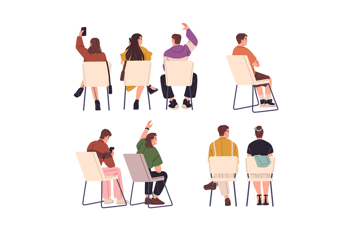 People sit on chairs, back view set, a Person Illustration by PaperTrident (Photo 2 of 6)