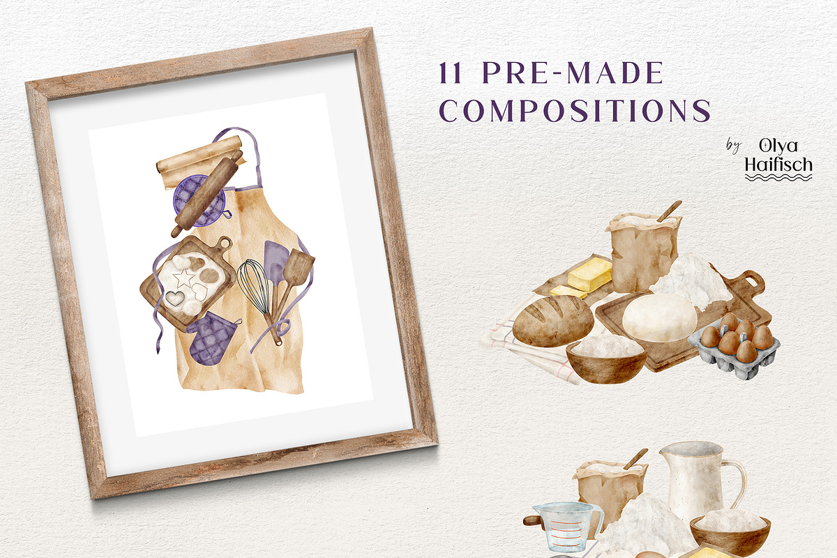 Watercolor Baking Tools, Ingredients, a Food Illustration by Olya Haifisch (Photo 5 of 7)