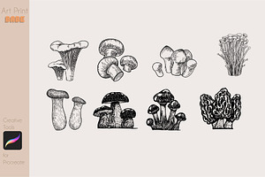 Mushroom Stamp Autumn Leaves Cartoon