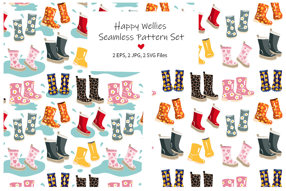 Happy Wellies Seamless Pattern Set, a Pattern Graphic by Toltemara (Photo 1 of 3)