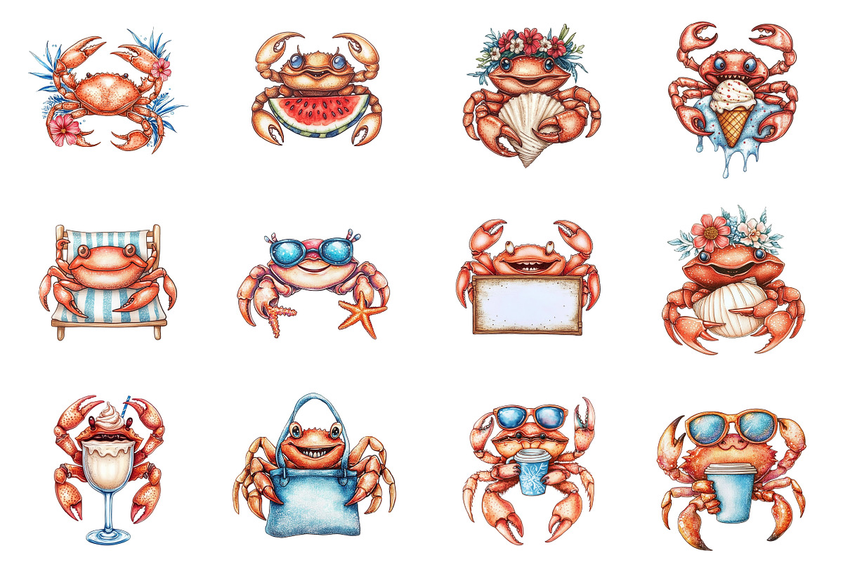 Whimsical Summer Crab Clipart, a Seasonal Illustration by CitraGraphics (Photo 2 of 6)