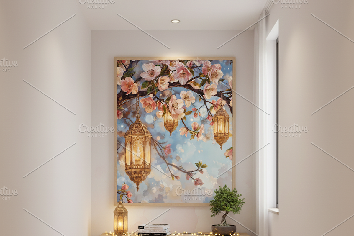 Cherry Blossom Lanterns – Watercolor, a Background Graphic by Floraphoria (Photo 11 of 11)