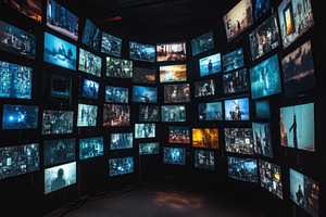 Wall of monitors displaying a variet, a Photo by Iftikhar Alam