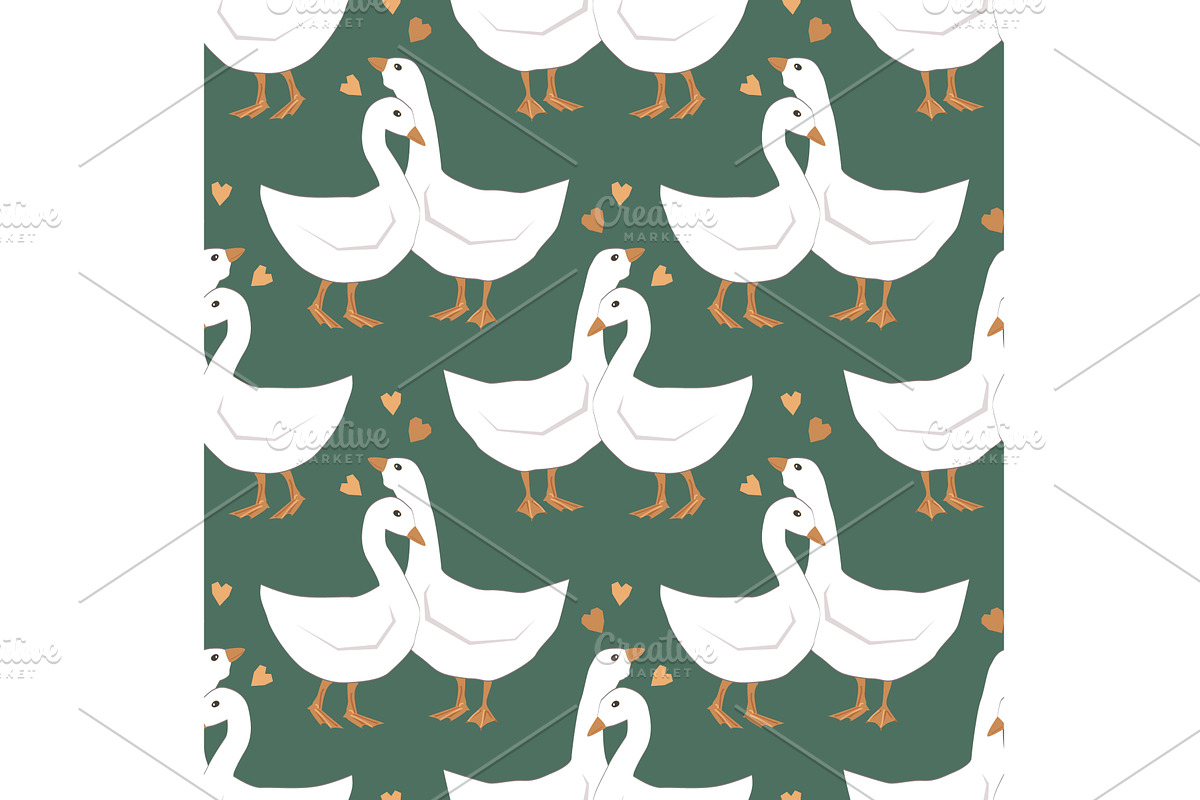 Goose Hugs couple seamless pattern, an Animal Illustration by Toltemara