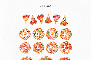 Watercolor Pizza Clipart Collection