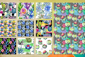 Watercolor 100 Cacti Patterns JPG