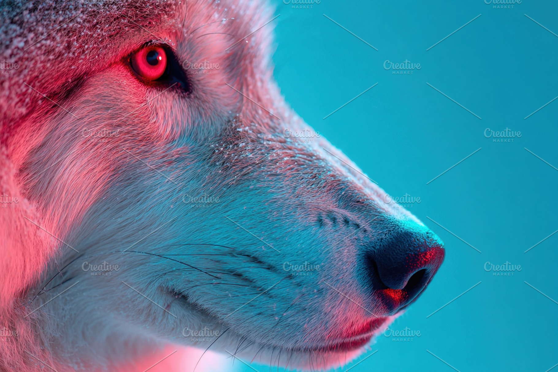 Vibrant close-up of a wolf's face, an Animal Photo by AlyaAnd
