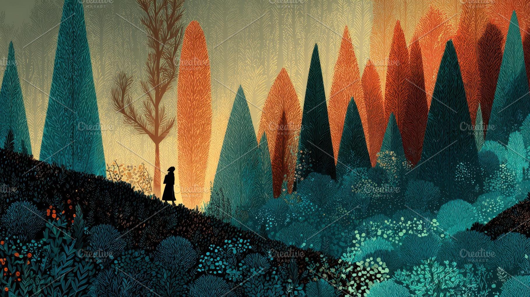 Woman walking through forest, a Photo by Pavel_design