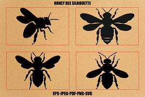 Honey Bee Hand draw silhouette set, an Animal Illustration by Unique Design Team