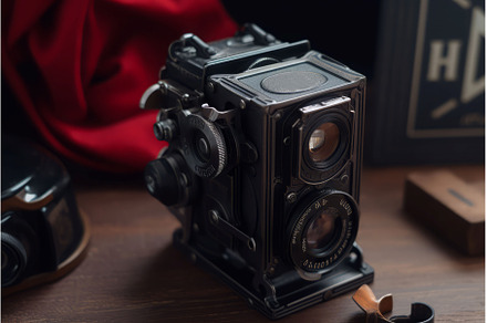Old camera closeup table. Generate, an Architecture Photo by Ylivdesign