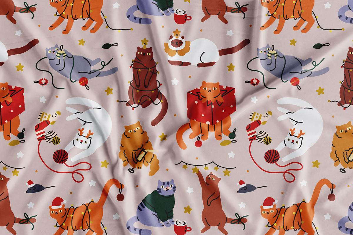 Cute Christmas cats seamless pattern, a Pattern Graphic by Good Studio