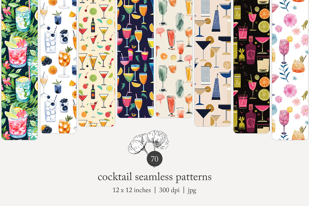 70 cocktails seamless pattern, a Pattern Graphic by Poppy Lane Studio (Photo 1 of 10)
