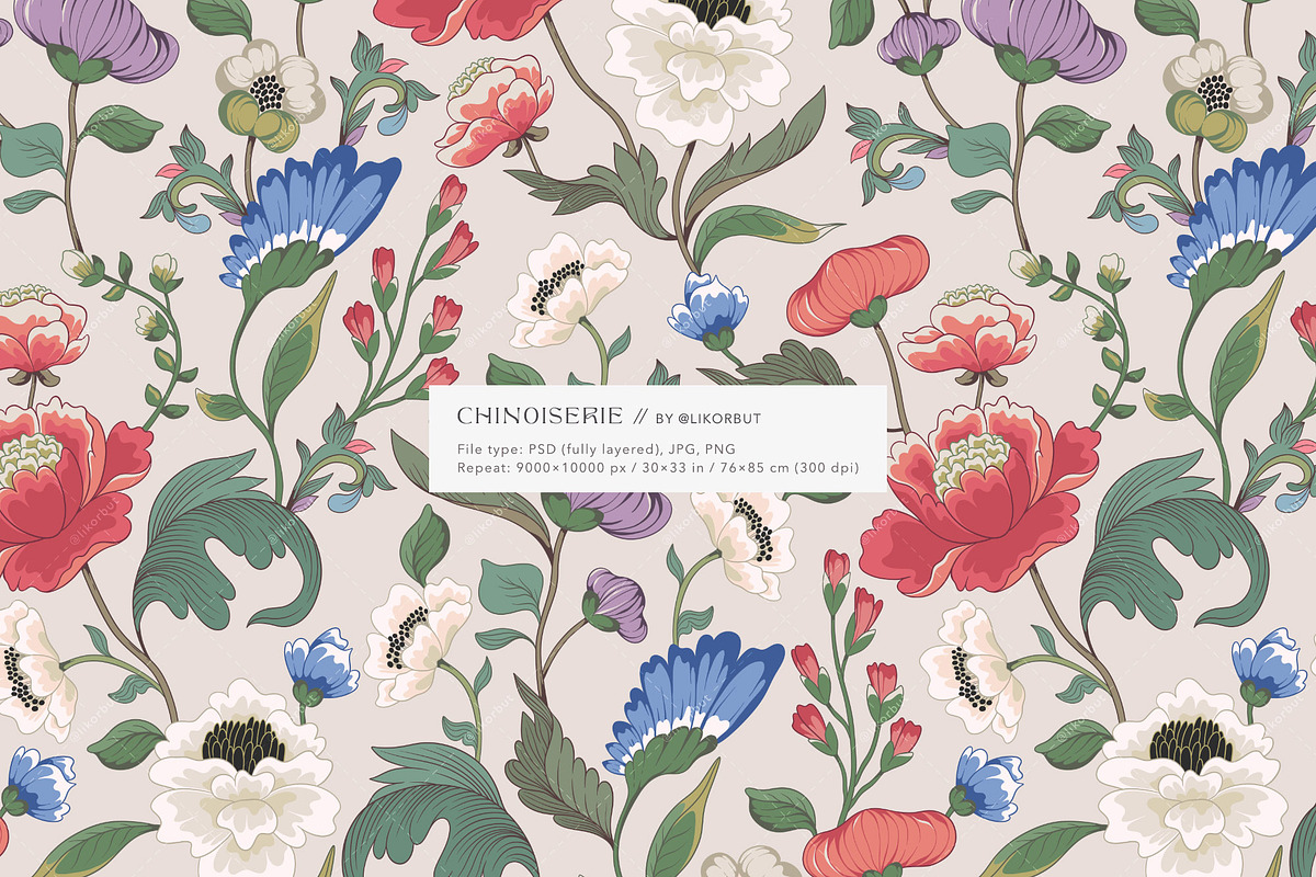 Chinoiserie Floral Pattern & Prints, a Pattern Graphic by likorbut (Photo 11 of 13)