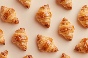 Flat lay of french pastry croissants, fresh baked, a Food & Drink Photo by AlyaAnd