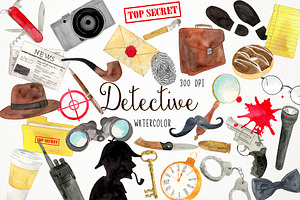 Watercolor Detective Clipart, Spy