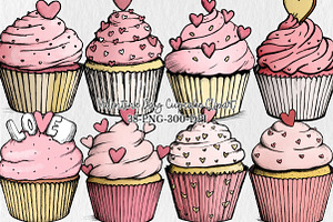 Valentine Day Cupcake Clipart, a Seasonal Illustration by Rose Art