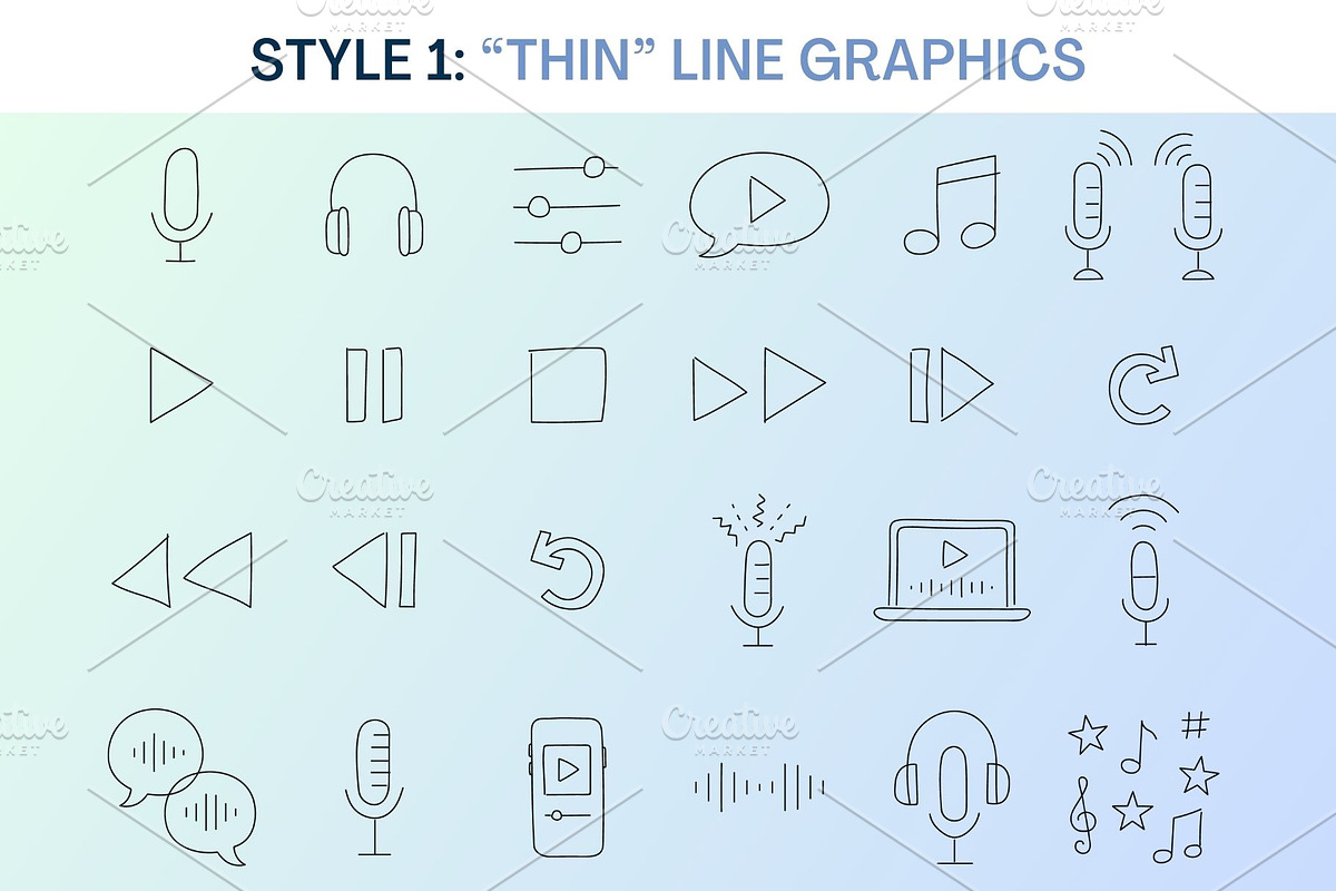 24 Hand-Drawn Podcast Icons, Vector, an Outline Icon by Wellington Cove Design (Photo 3 of 6)
