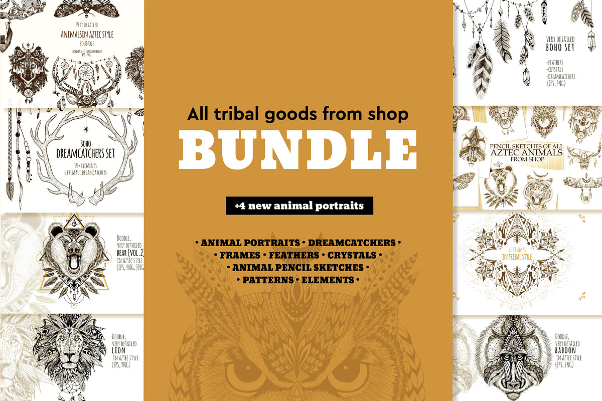 All tribal goods BUNDLE, an Animal Illustration by AnastasiaFears (Photo 1 of 17)