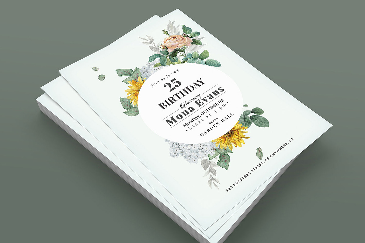 Vintage Flower - Birthday Invitation, a Flyer Template by Corrella Design (Photo 2 of 3)