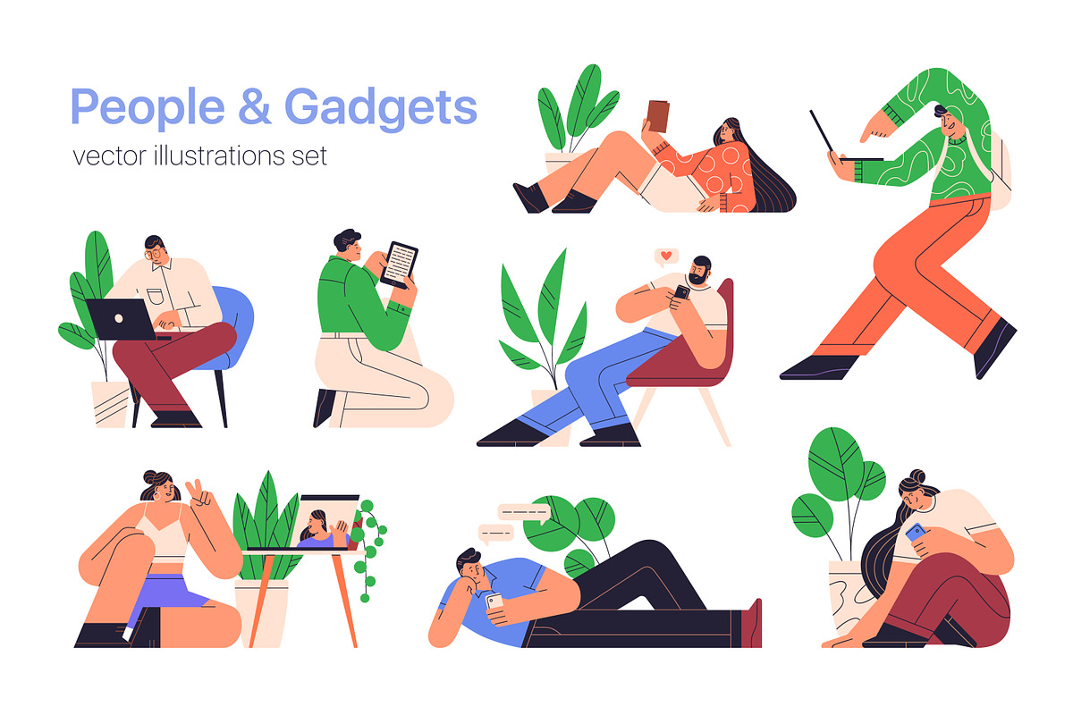 Modern people using gadgets set, a Technology Illustration by Good Studio (Photo 1 of 8)