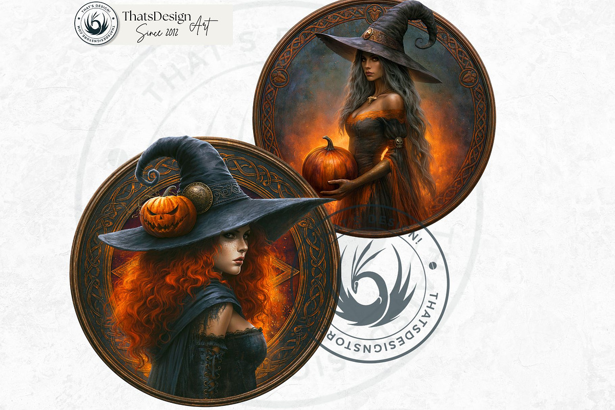 Halloween Witches Medaillons, a Seasonal Illustration by ThatsDesignArt (Photo 5 of 16)