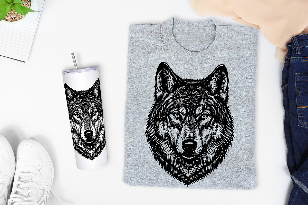 Wolf Linocut Sublimation Design, an Animal Illustration by ArtIrisArt (Photo 2 of 3)