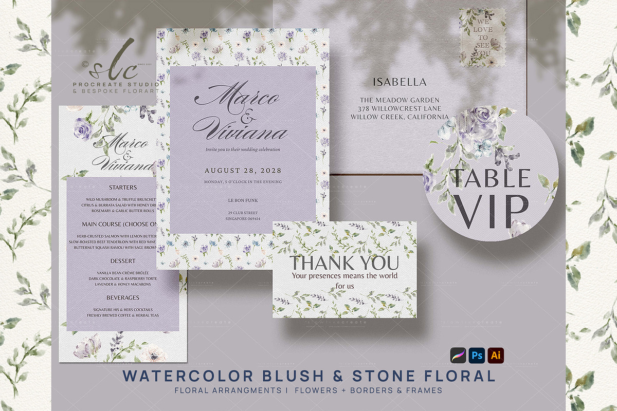 Blush & Stone Watercolor Flowers, a Decorative Illustration by slowlivecreate (Photo 3 of 6)
