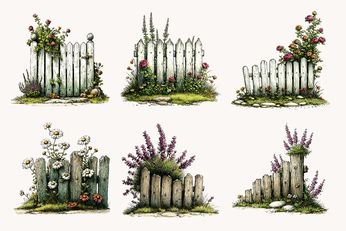 Watercolor Fence with Flowers, a Seasonal Illustration by Designworld (Photo 4 of 9)