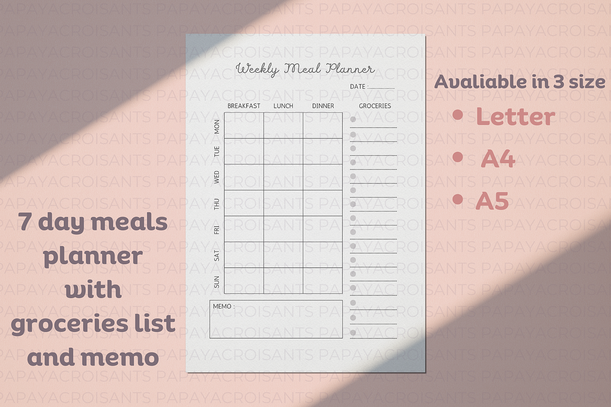 Minimal Weekly Meal Planner, a Stationery Template by STUDIO CHOTI (Photo 2 of 4)