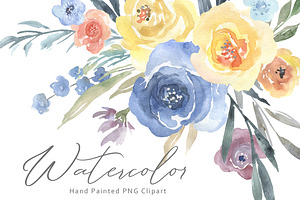 Watercolor Blue Yellow Flowers PNG, an Illustration by GraphicsDish