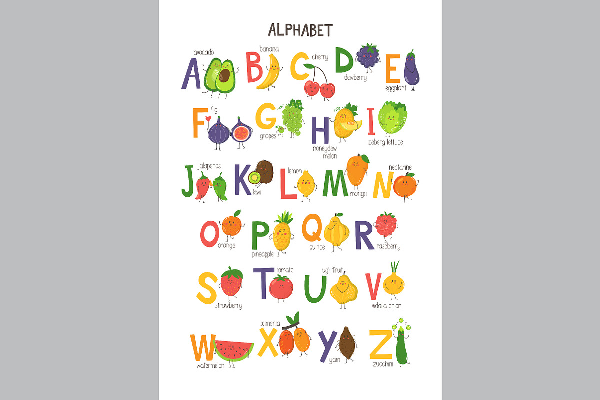 Vector fruits & vegetables Alphabet, a Food Illustration by KVIO (Photo 8 of 10)