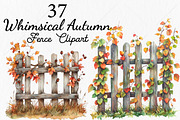 Whimsical Autumn Fence Clipart, a Seasonal Illustration by Canvas Craft (Thumbnail 1 of 10)