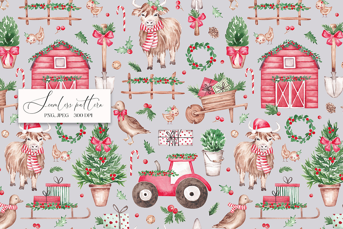 Christmas Farm seamless pattern, a Pattern Graphic by SirenaArt (Photo 4 of 13)