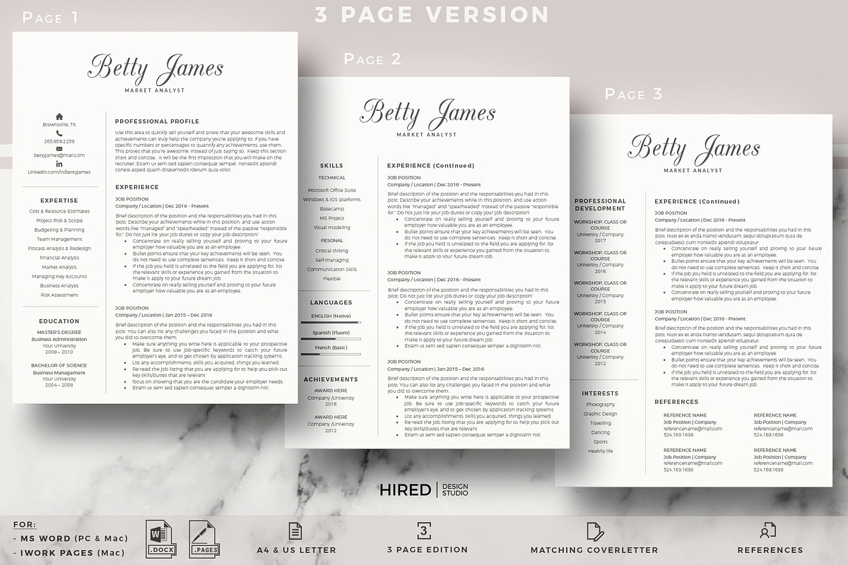 Cover Letter Template + Resume, CV, a Resume Template by HIRED Design Studio (Photo 3 of 11)