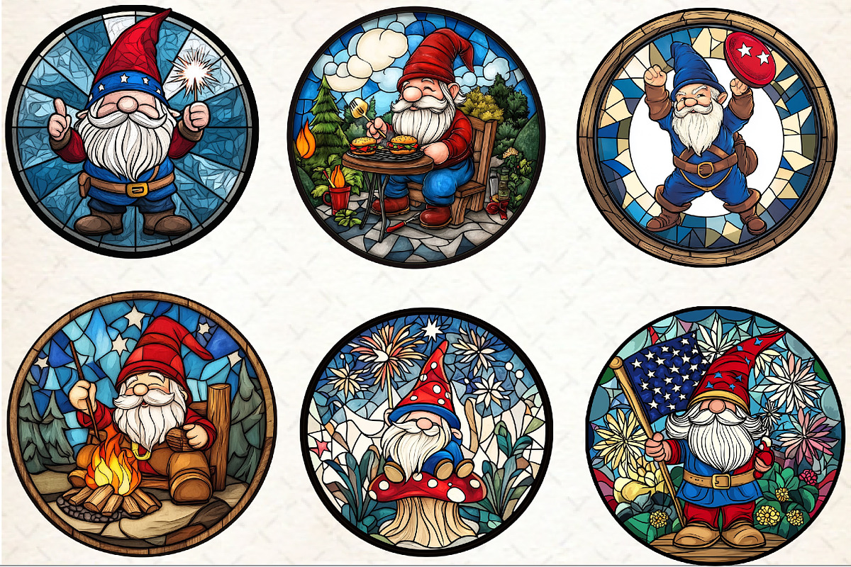 4th of July Gnome Stained Glass Clip, a Seasonal Illustration by Rose Art (Photo 3 of 4)