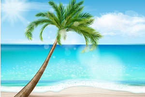 Realistic palm beach landscape, an Illustration by Stock-Smart-Start