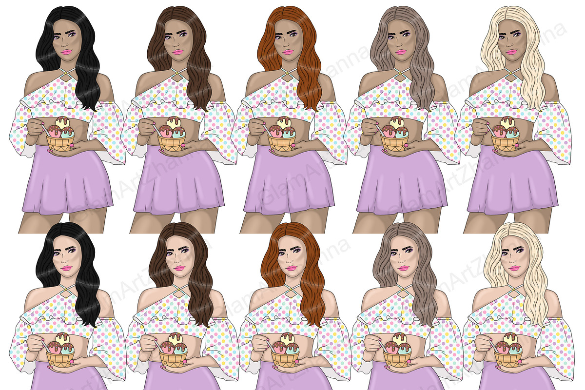 Ice Cream Clipart | Vacation Girl, a Person Illustration by GlamArtZhanna (Photo 2 of 5)