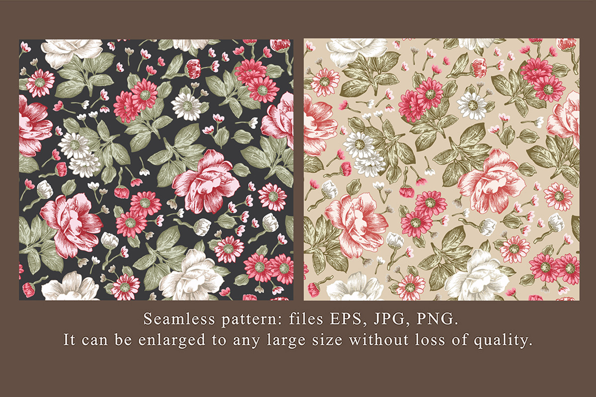 Seamless Flowers Peonies Chamomile, a Pattern Graphic by Vintage (Photo 4 of 11)