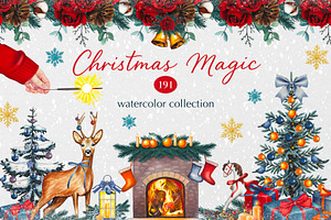 Christmas Magic Watercolor Clipart
