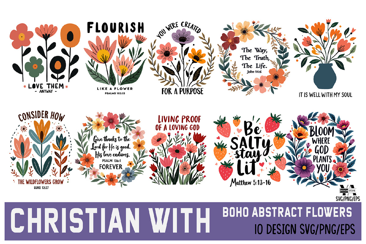 Christian Boho Flowers SVG Bundle, an Object Illustration by Ya_ Design Store