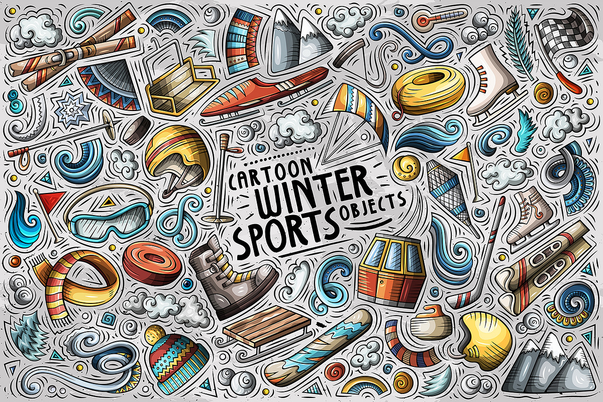 Winter Sports Cartoon Objects Set, an Object Graphic by BALABOLKA (Photo 1 of 4)