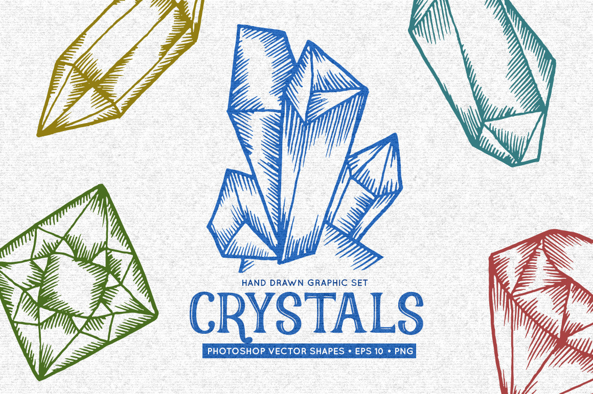 Crystals hand drawn graphic set, a Decorative Illustration by Chelovector