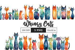 Whimsical Cats Clipart