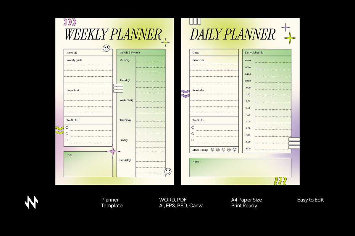 Classic Y2K Daily Weekly Planner, a Stationery Template by Neermana (Photo 1 of 4)