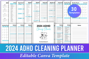 2024 ADHD Cleaning Planner Canva KDP