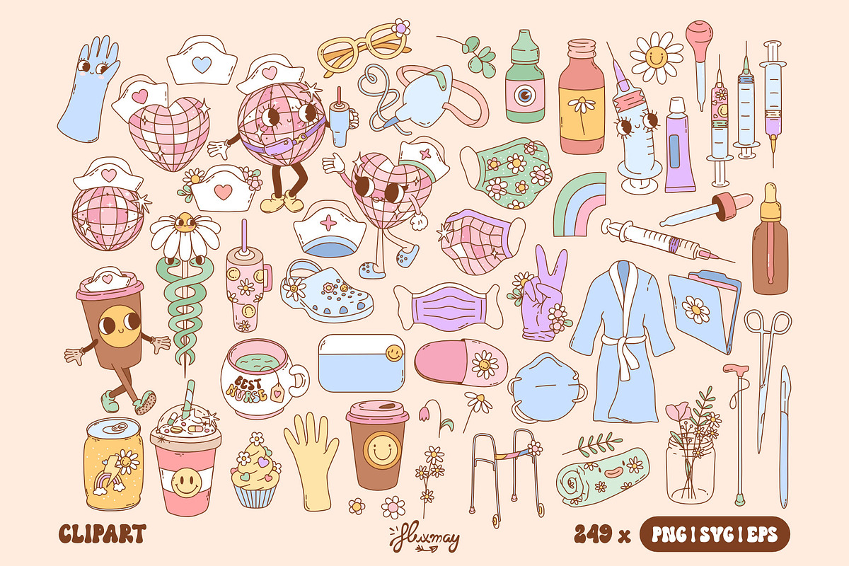Groovy Retro Nurse Healthcare bundle, a Healthcare Illustration by Huxmay (Photo 6 of 8)