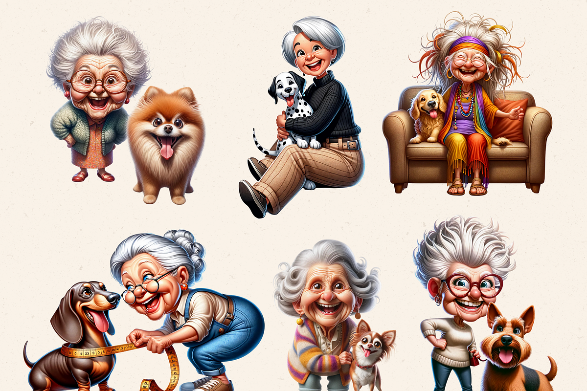 GRANNIES AND DOGS CLIPART PACK, a Person Illustration by Daring Digies (Photo 2 of 5)