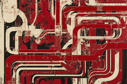 Abstract artwork featuring bold red, a Photo by Tanuart